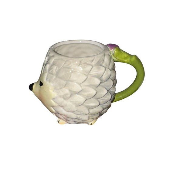 Happy Hedgehog Ceramic Mug With Floral Handle - Picture 3 of 8